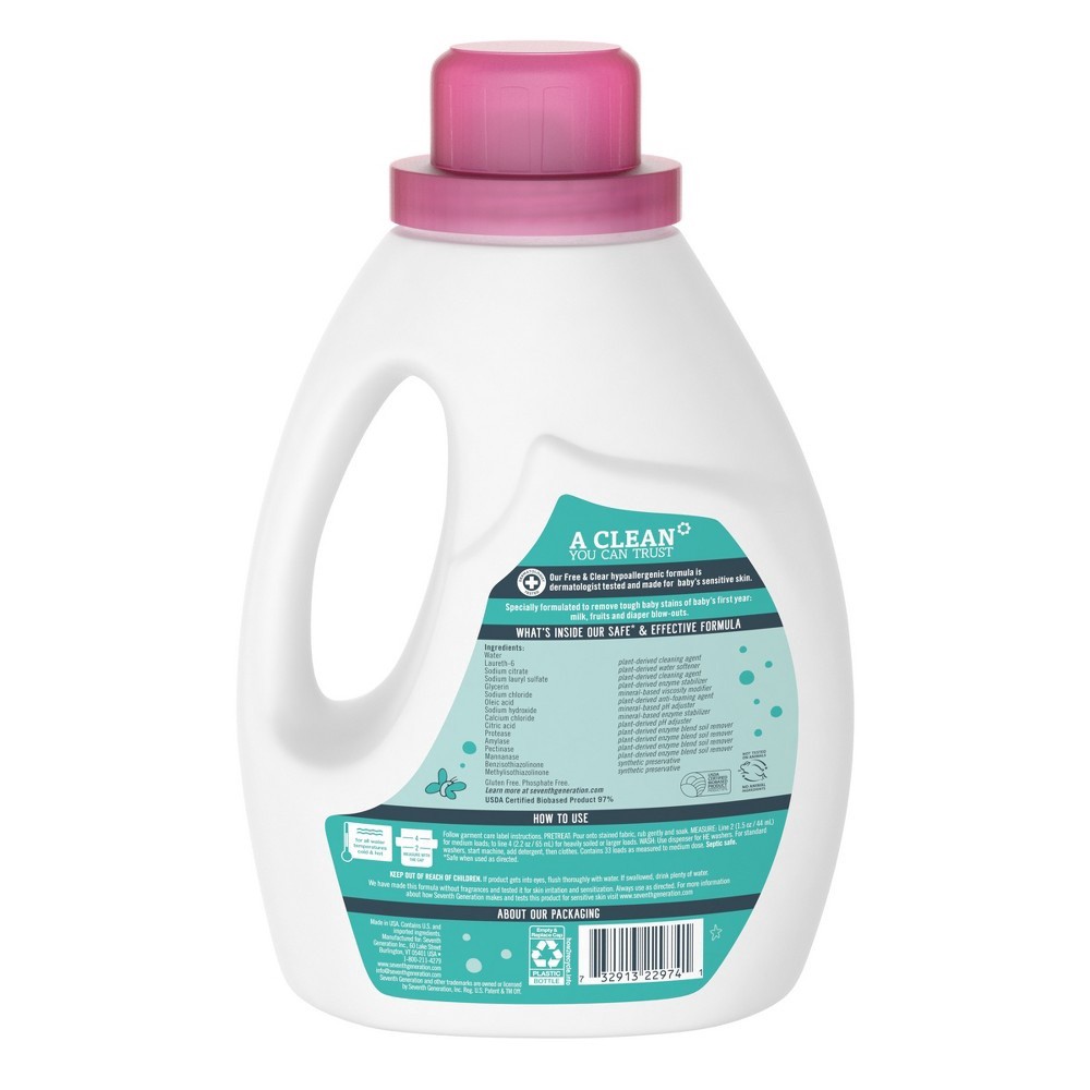 slide 2 of 4, Seventh Generation Free & Clear Baby Liquid Laundry Detergent Fragrance Free, 33 Loads, 50 oz, 50 oz