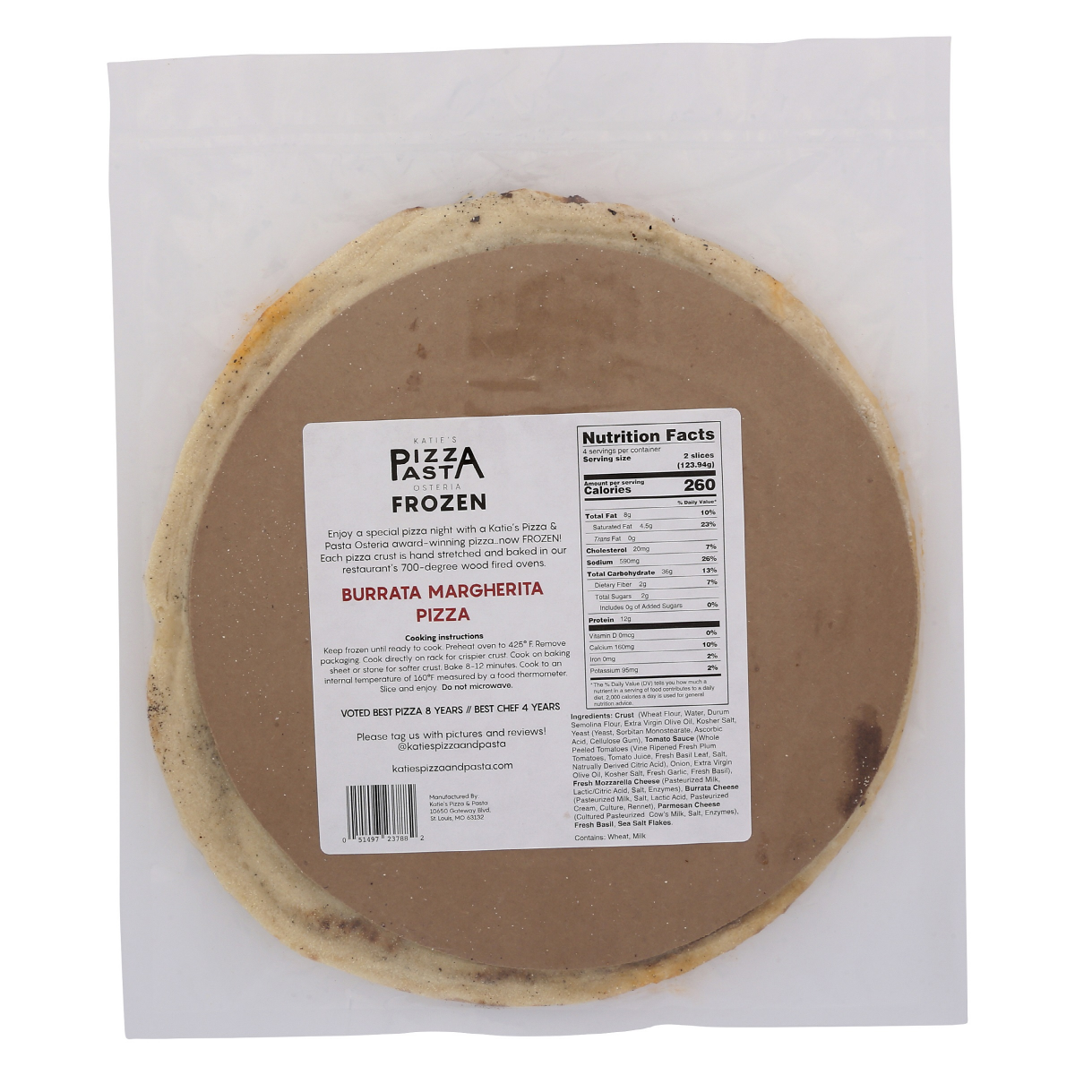 slide 5 of 5, Katie's Pizza Wood Fired Burrata Margherita Pizza, 15.88 oz