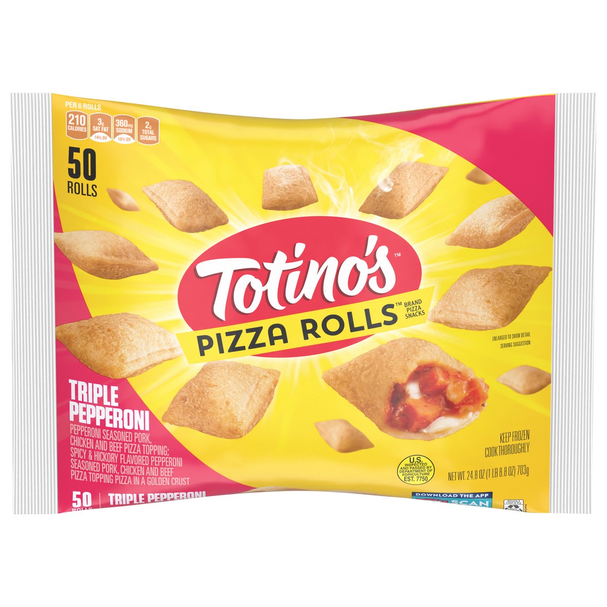 slide 1 of 12, Totino's Pizza Rolls, Triple Pepperoni Flavored, Frozen Snacks, 50 ct, 50 ct