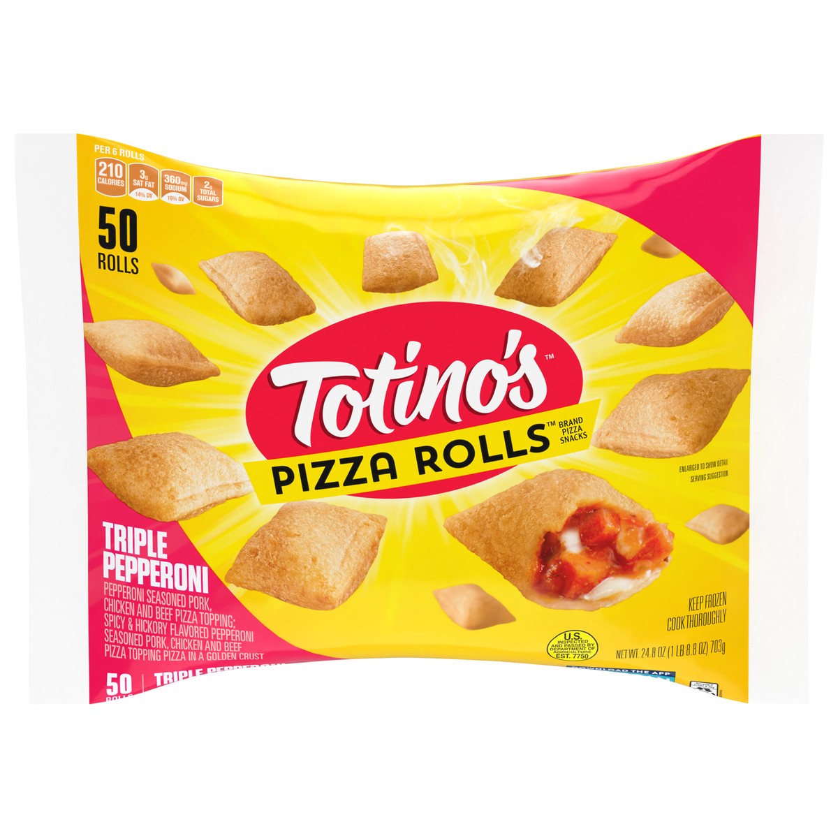 slide 1 of 12, Totino's Pizza Rolls, Triple Pepperoni Flavored, Frozen Snacks, 50 ct, 50 ct