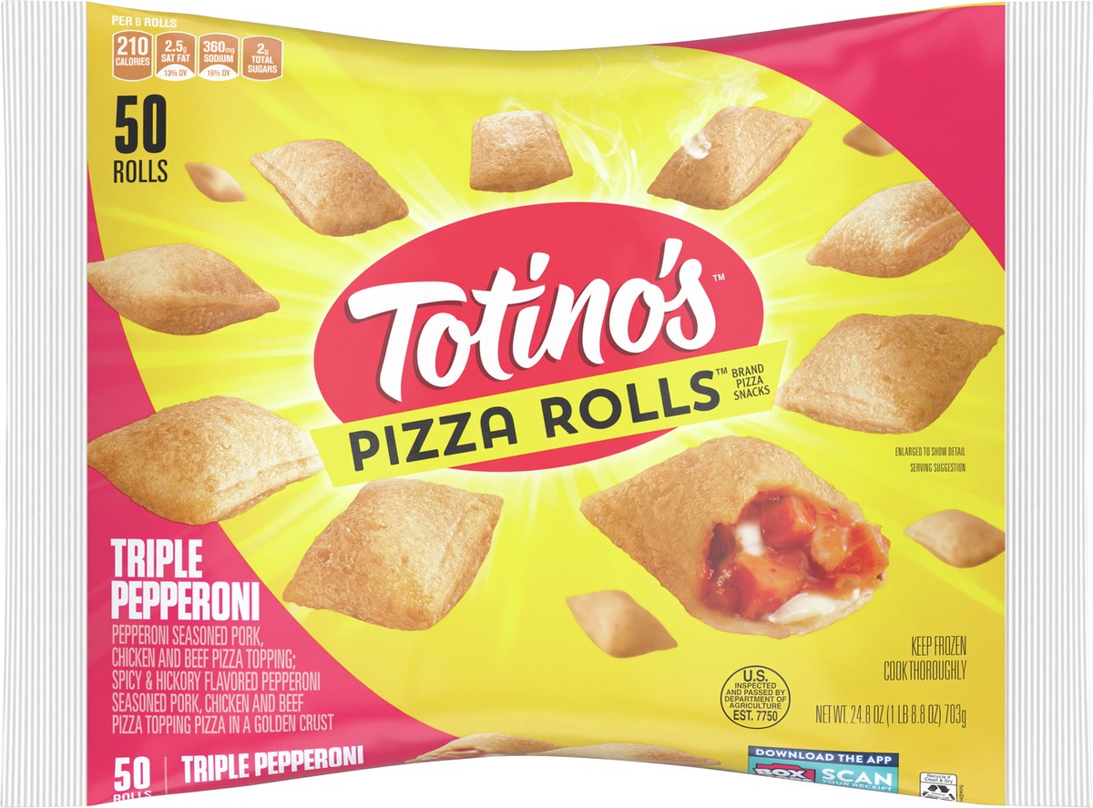 slide 9 of 12, Totino's Pizza Rolls, Triple Pepperoni Flavored, Frozen Snacks, 50 ct, 50 ct