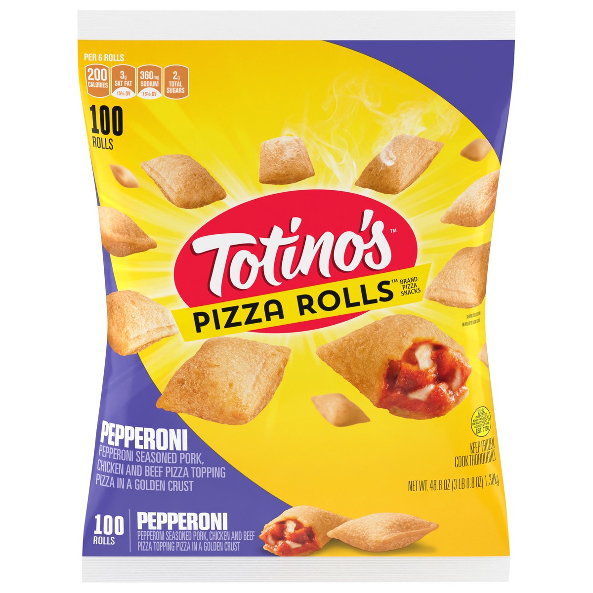 slide 1 of 9, Totino's Pizza Rolls, Pepperoni Flavored, Frozen Snacks, 48.85 oz, 100 ct, 100 ct