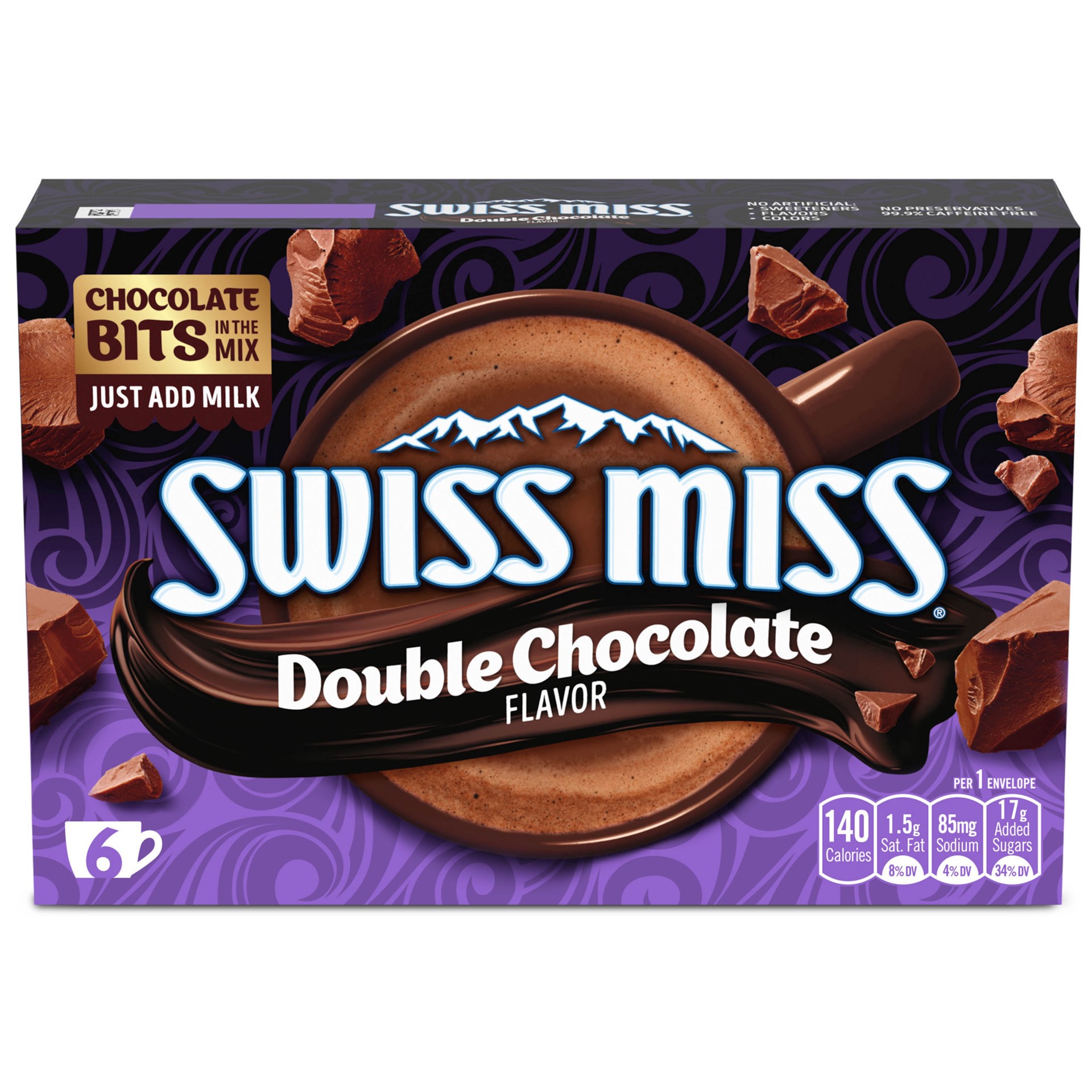 slide 1 of 5, Swiss Miss Double Chocolate Flavor Hot Cocoa Mix, 1.18 oz. 6-Count Envelopes, 6 ct