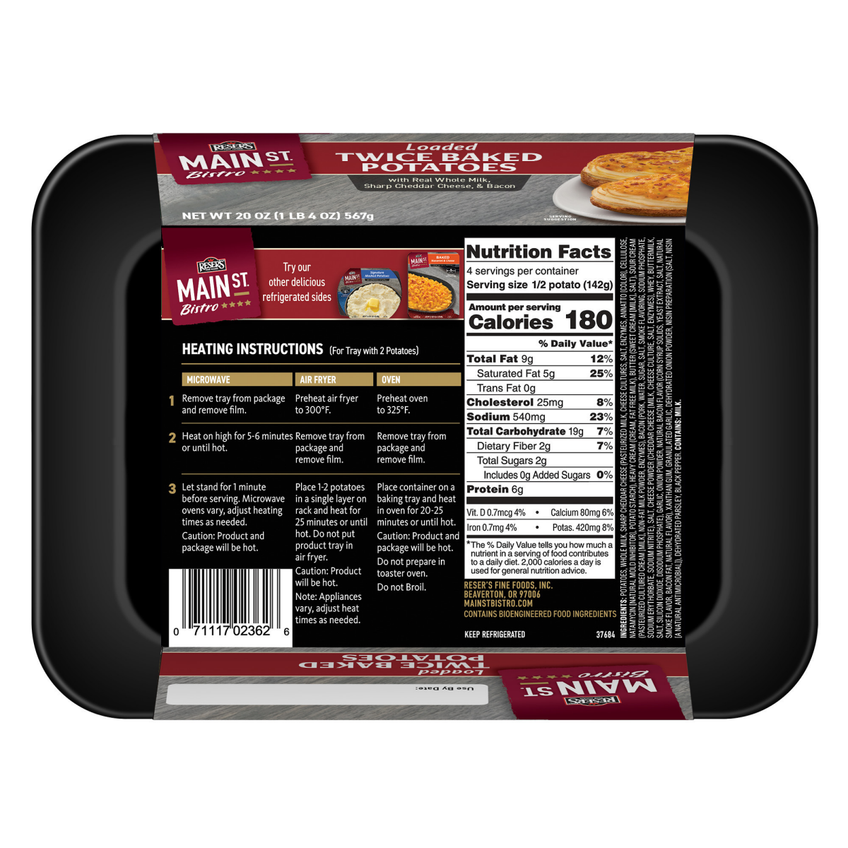 slide 2 of 2, Main St. Bistro Loaded Twice Baked Potatoes with Real Whole Milk & Sharp Cheddar Cheese & Bacon 20 oz, 20 oz