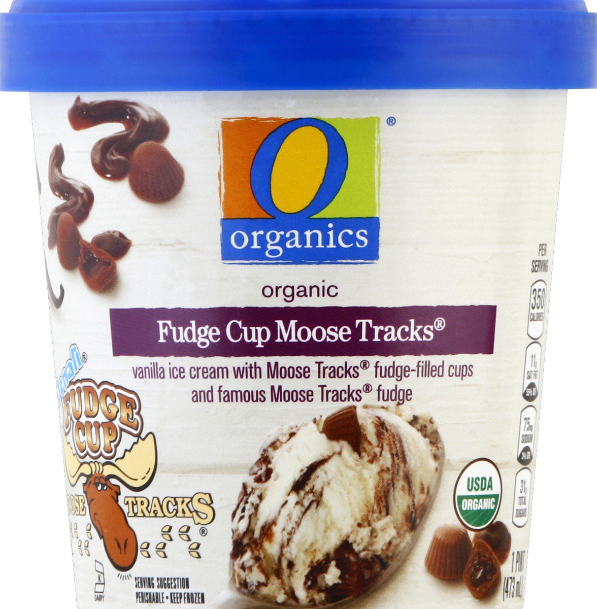 slide 2 of 3, O Organics Ice Cream Fudge Cup Moose Tracks, 1 pint