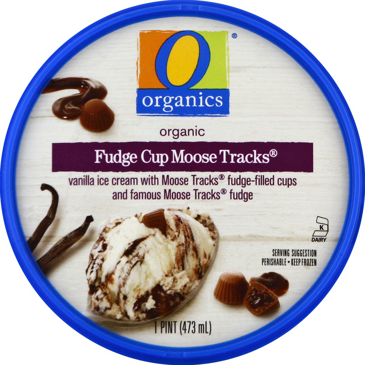 slide 3 of 3, O Organics Ice Cream Fudge Cup Moose Tracks, 1 pint