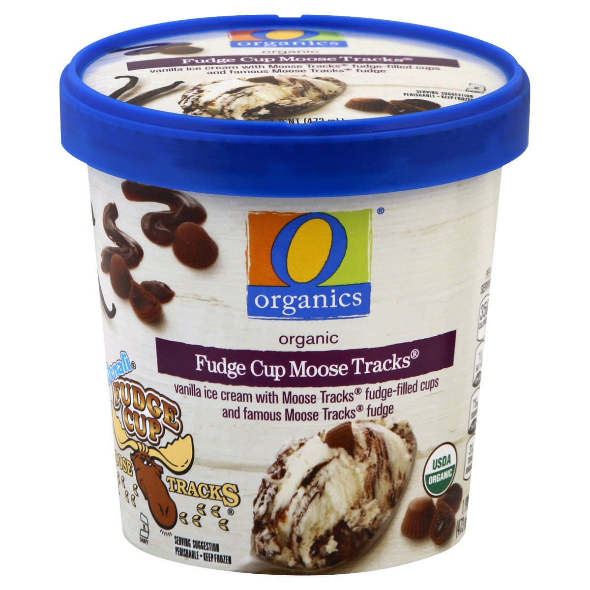 slide 1 of 3, O Organics Ice Cream Fudge Cup Moose Tracks, 1 pint