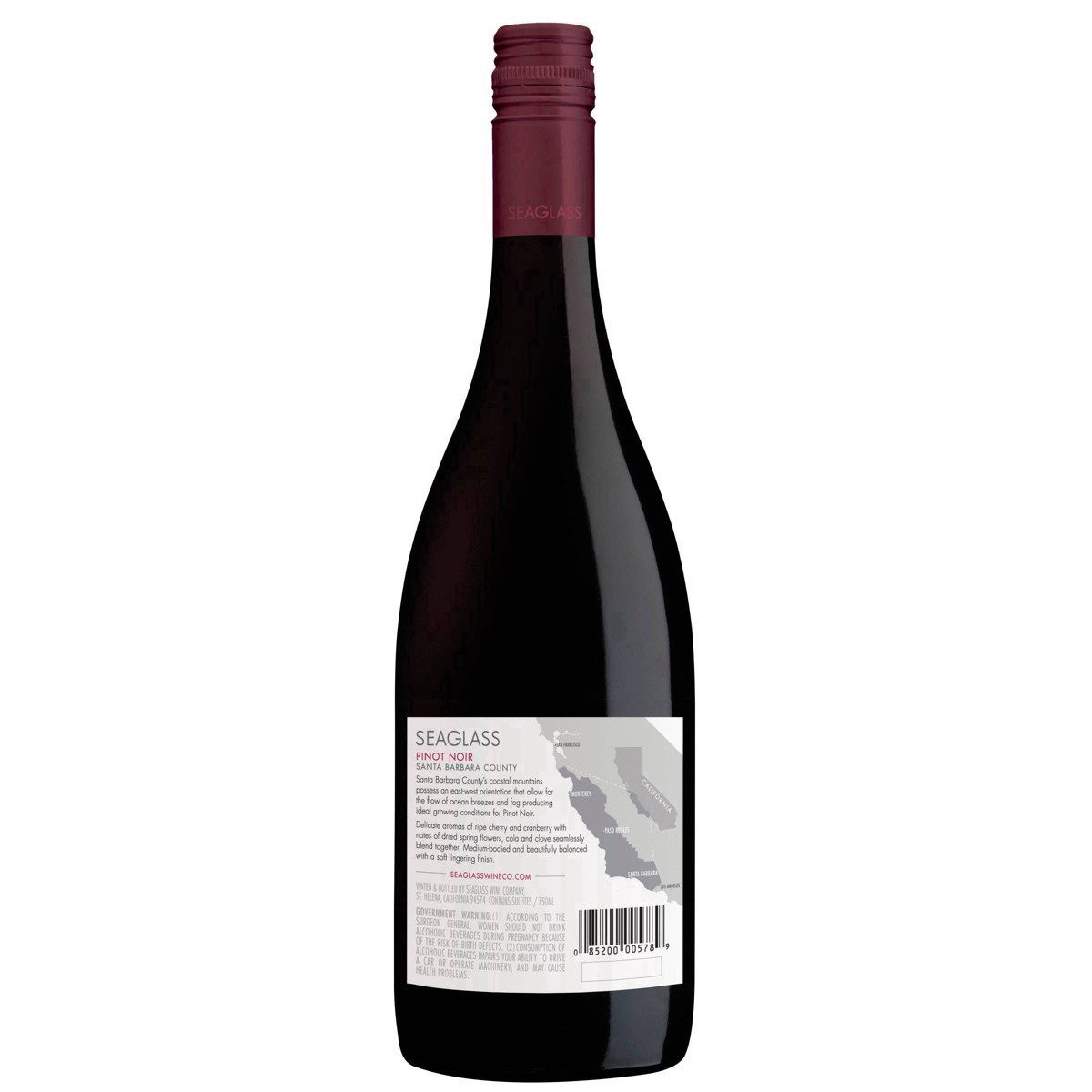 slide 3 of 21, SEAGLASS Pinot Noir Red Wine, 750mL Wine Bottle, 14% ABV, 750 ml