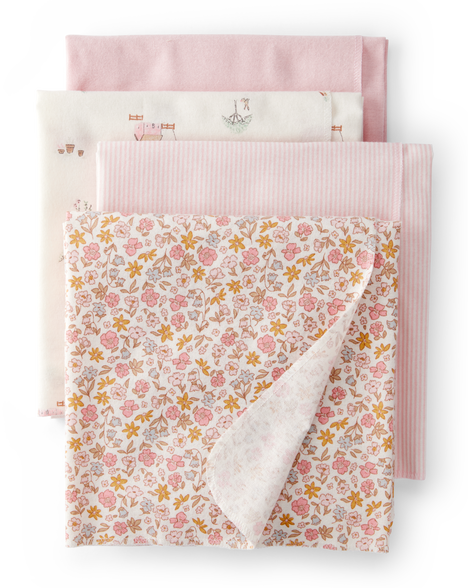 slide 1 of 5, Carter's Carters Baby 4-Pack Floral Receiving Blankets - Pink Pink OSZ, 1 ct