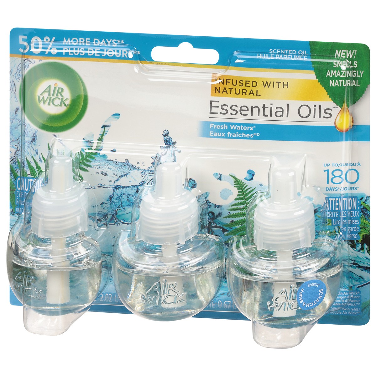 slide 3 of 9, Air Wick Plug in Scented Oil Refill, 3ct, Fresh Waters,  Air Freshener, Essential Oils, 3 ct