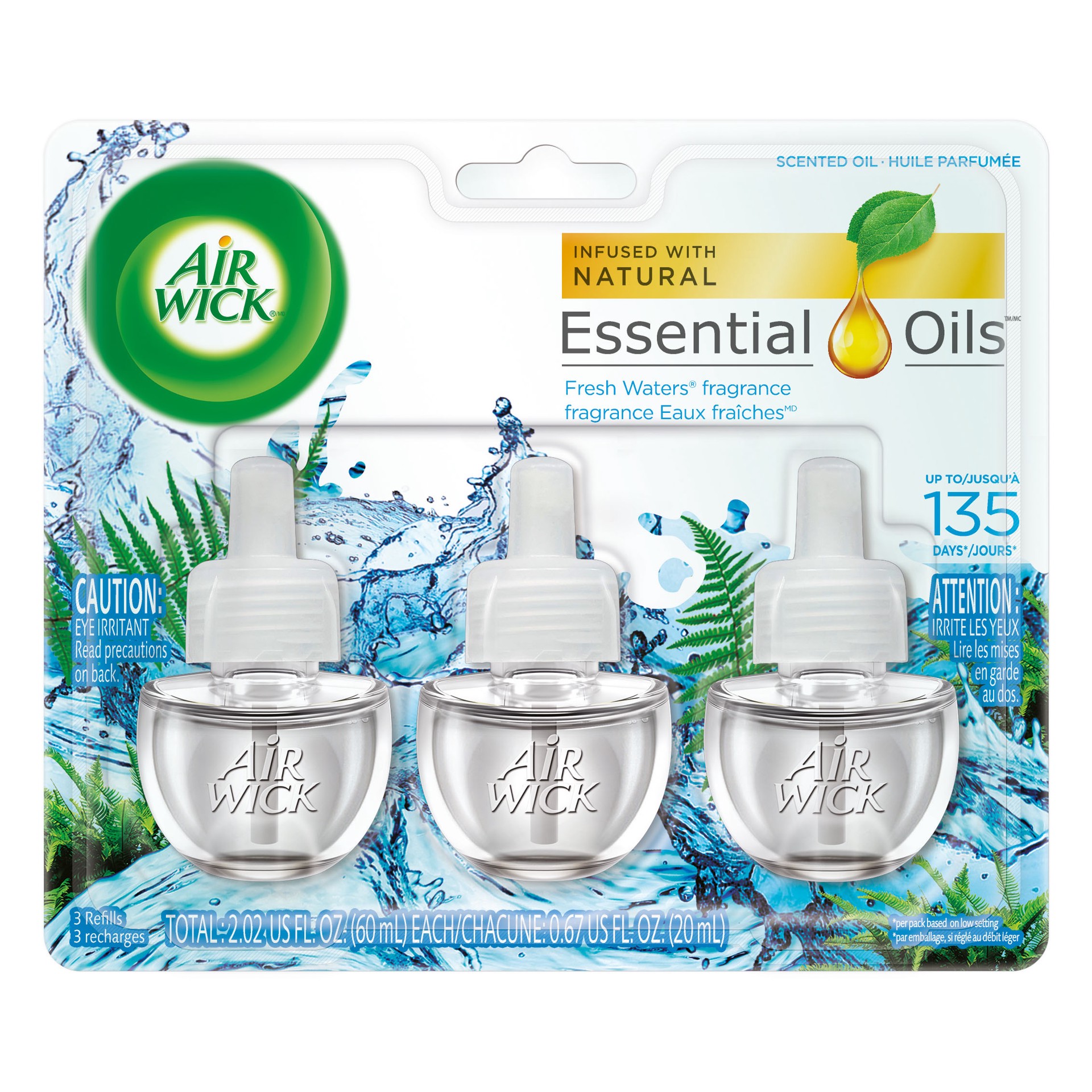 slide 1 of 9, Air Wick Plug in Scented Oil Refill, 3ct, Fresh Waters, Air Freshener, Essential Oils, 3 ct