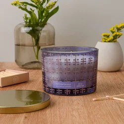 Foundry Candle Co. 3 Wick Patterned Glass Jar Candle with Lid Ocean Lilies 12 oz