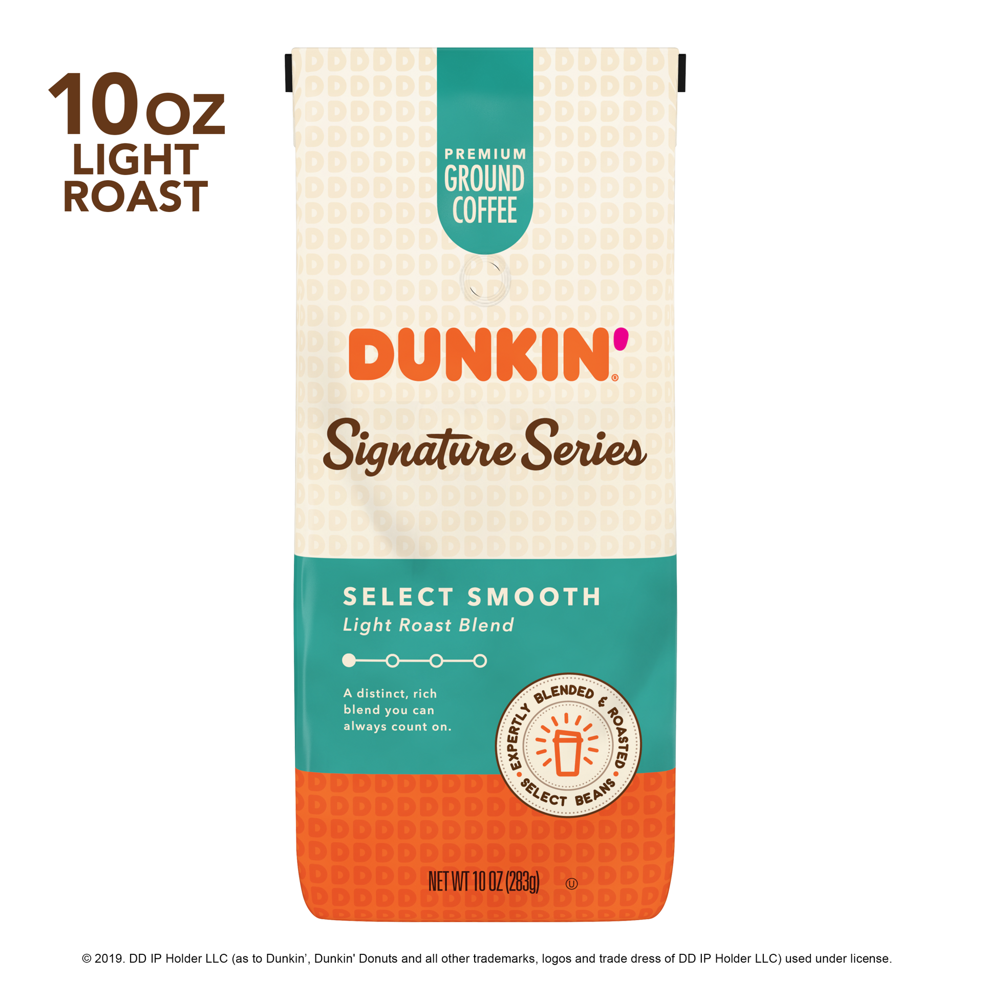 slide 3 of 5, Dunkin' Signature Series Smooth Blend, Light Roast Coffee, 10 oz