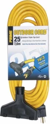 Prime Wire & Cable Triple-Tap Outdoor Cord - SJTW 14/3 - 25 ft - Yellow