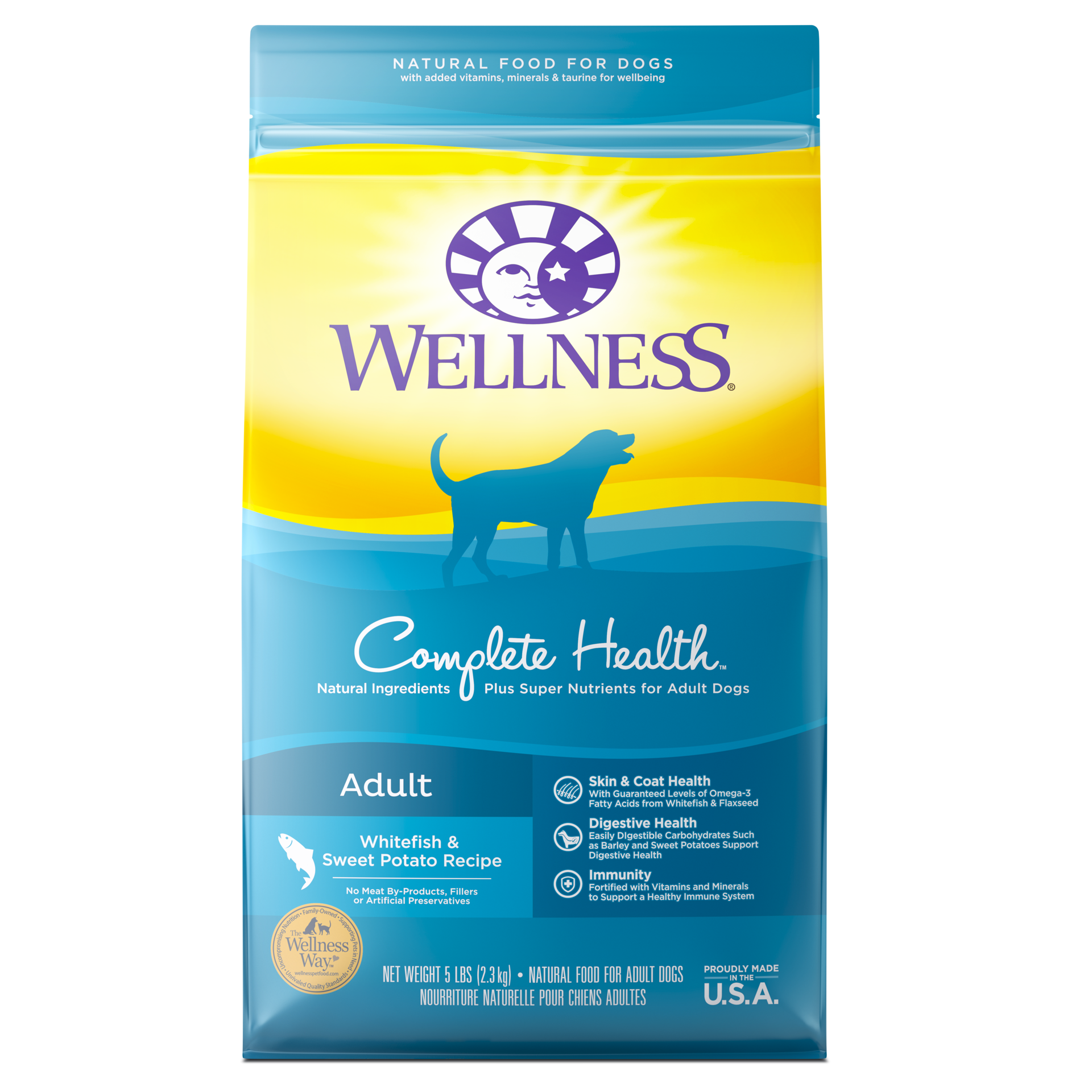 slide 1 of 5, Wellness Complete Health Natural Dry Dog Food, Whitefish & Sweet Potato, 5-Pound Bag, 1 ct