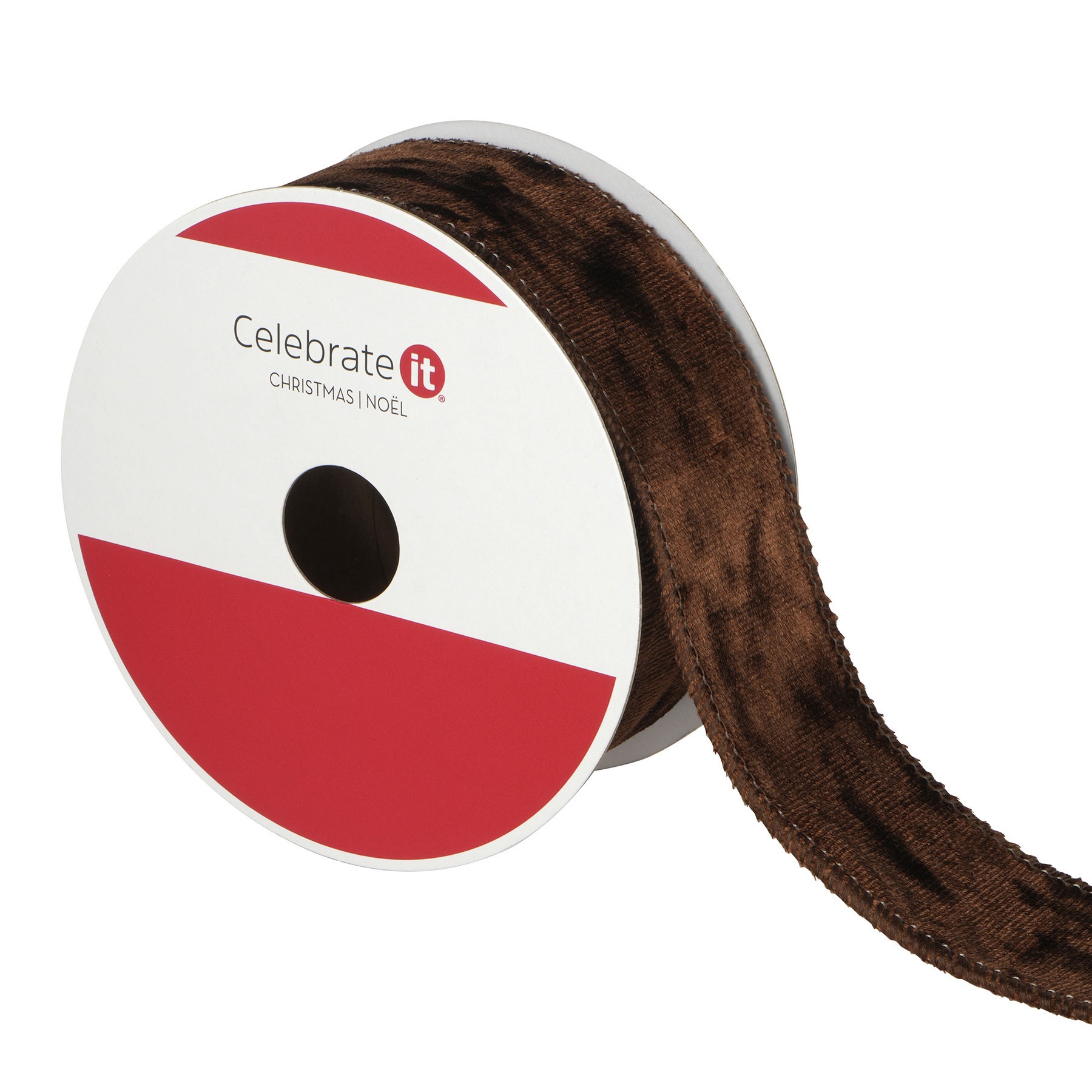 slide 3 of 3, 1.5" X 15ft. Brown Wired Velvet Ribbon By Celebrate It, 1.5 in x 15 ft