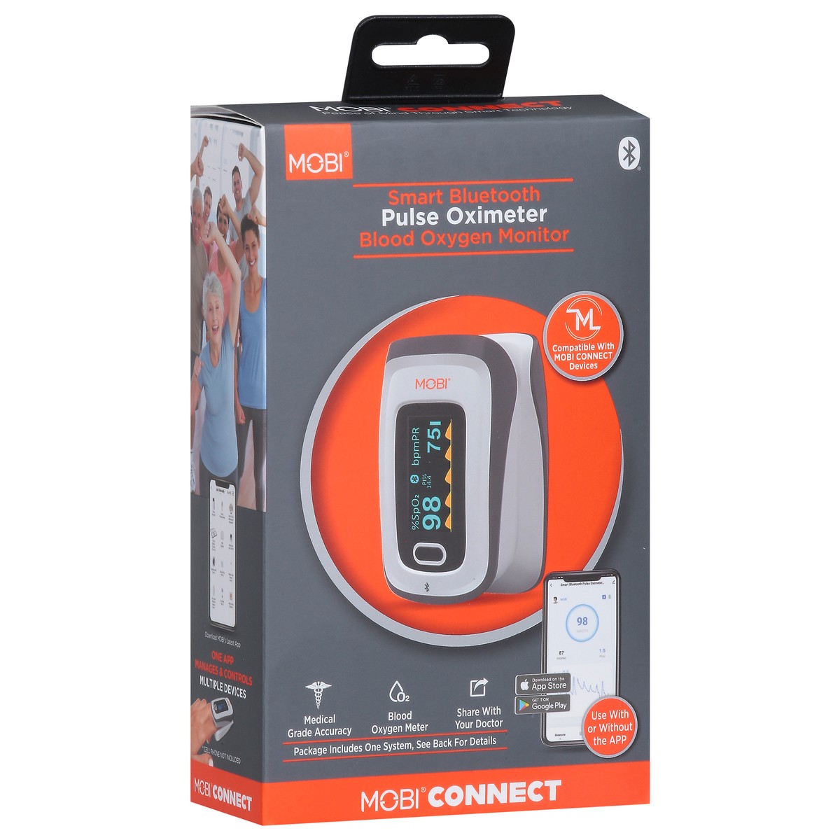 slide 8 of 12, Mobi Smart Bluetooth Blood Oxygen Monitor Pulse Oximeter 1 ea, 1 ct