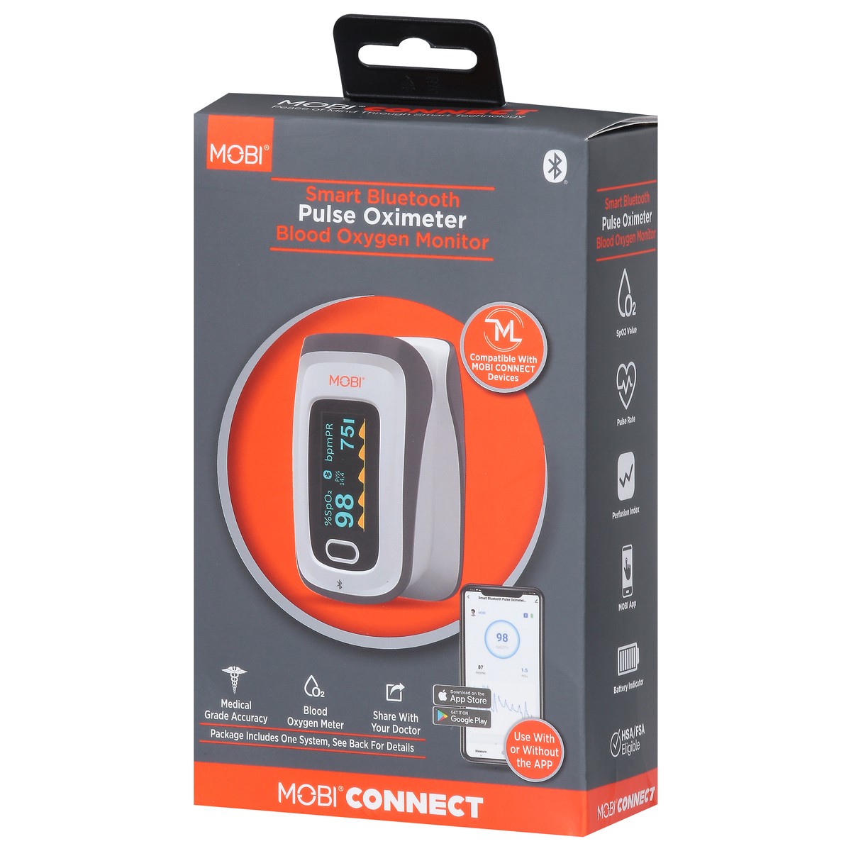 slide 2 of 12, Mobi Smart Bluetooth Blood Oxygen Monitor Pulse Oximeter 1 ea, 1 ct