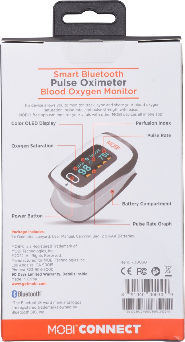 slide 6 of 12, Mobi Smart Bluetooth Blood Oxygen Monitor Pulse Oximeter 1 ea, 1 ct