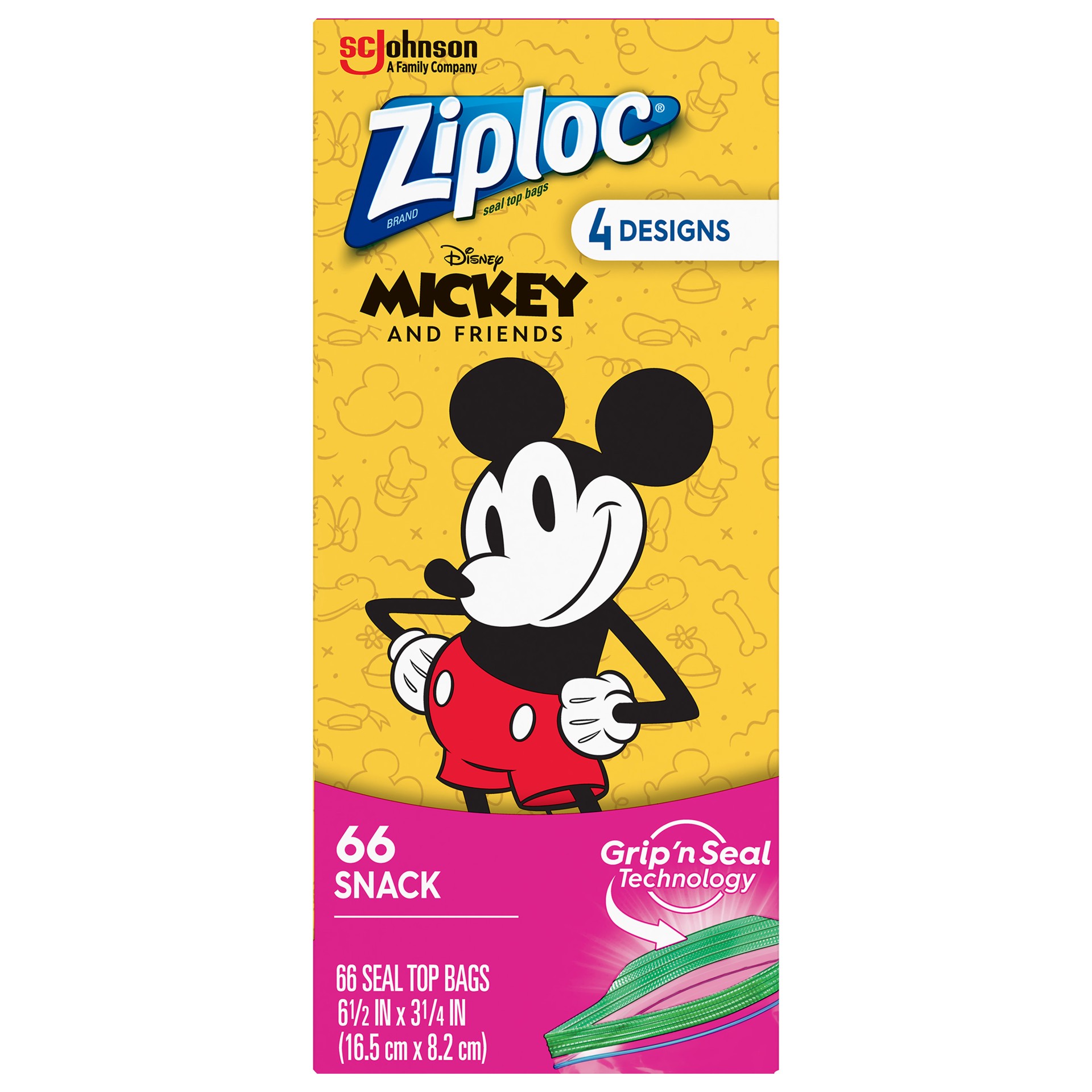slide 3 of 3, Ziploc Brand Snack Bags Disney's Mickey & Friends Designs, 66 Count, 66 ct