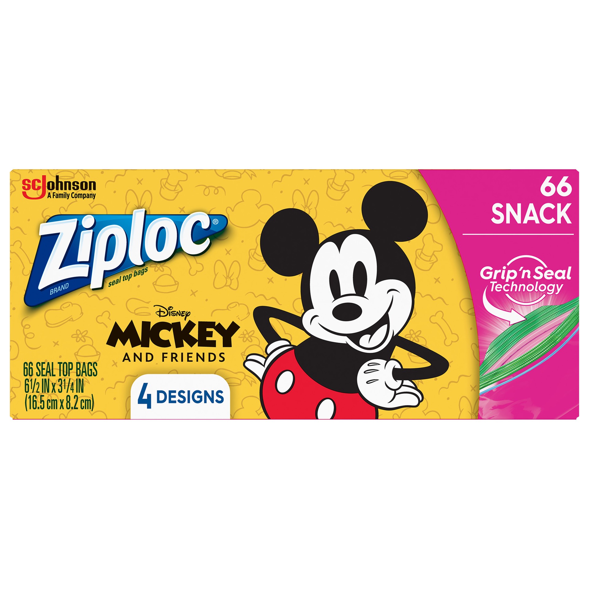 slide 1 of 3, Ziploc Brand Snack Bags Disney's Mickey & Friends Designs, 66 Count, 66 ct