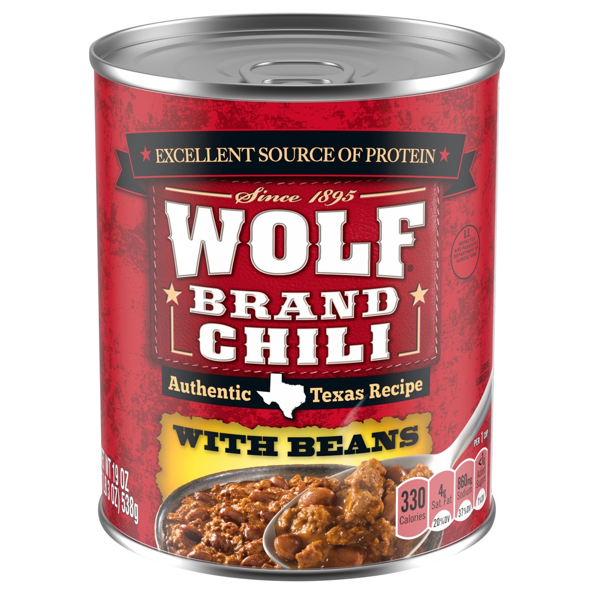 slide 1 of 5, Wolf Brand Chili With Beans, 14g Protein Per Serving, 19 oz. Can, 19 oz