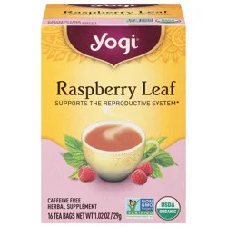 Yogi Tea Raspberry Leaf, Caffeine-Free Organic Herbal Tea, Wellness Tea Bags, 16 Count