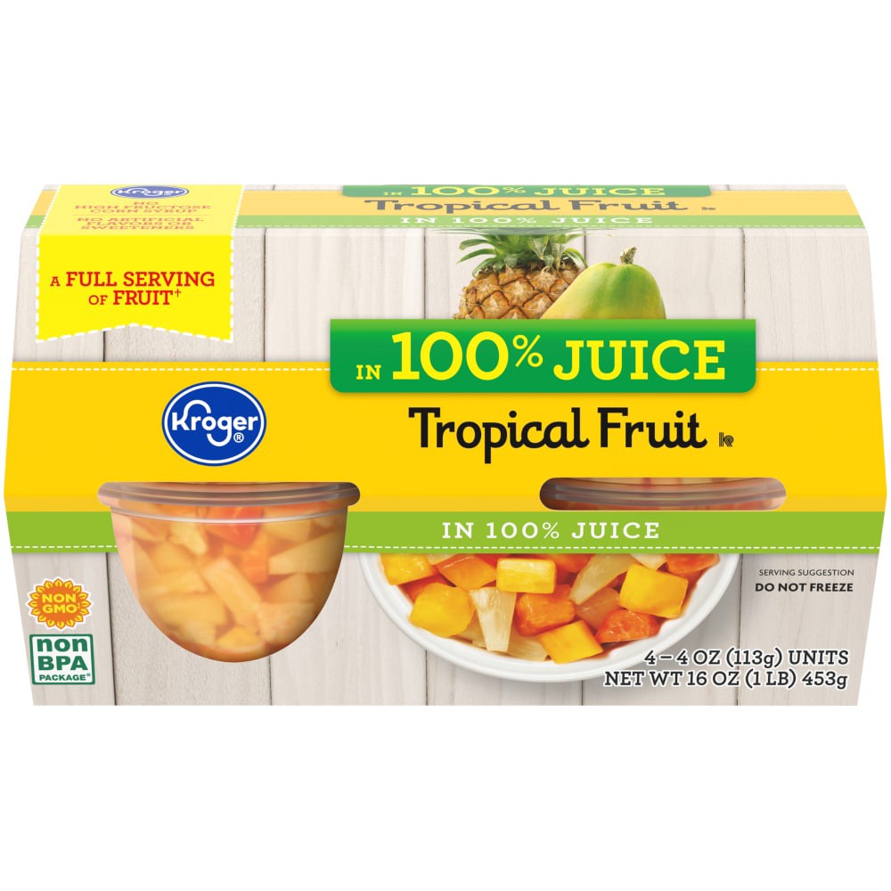 slide 1 of 1, Kroger Tropical Fruit Cups, 4 ct; 4 oz