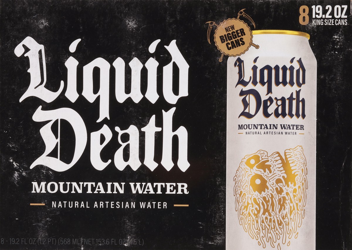 slide 7 of 9, Liquid Death Mountain Water, 19.2 oz King Size Cans (8-Pack), 8 ct