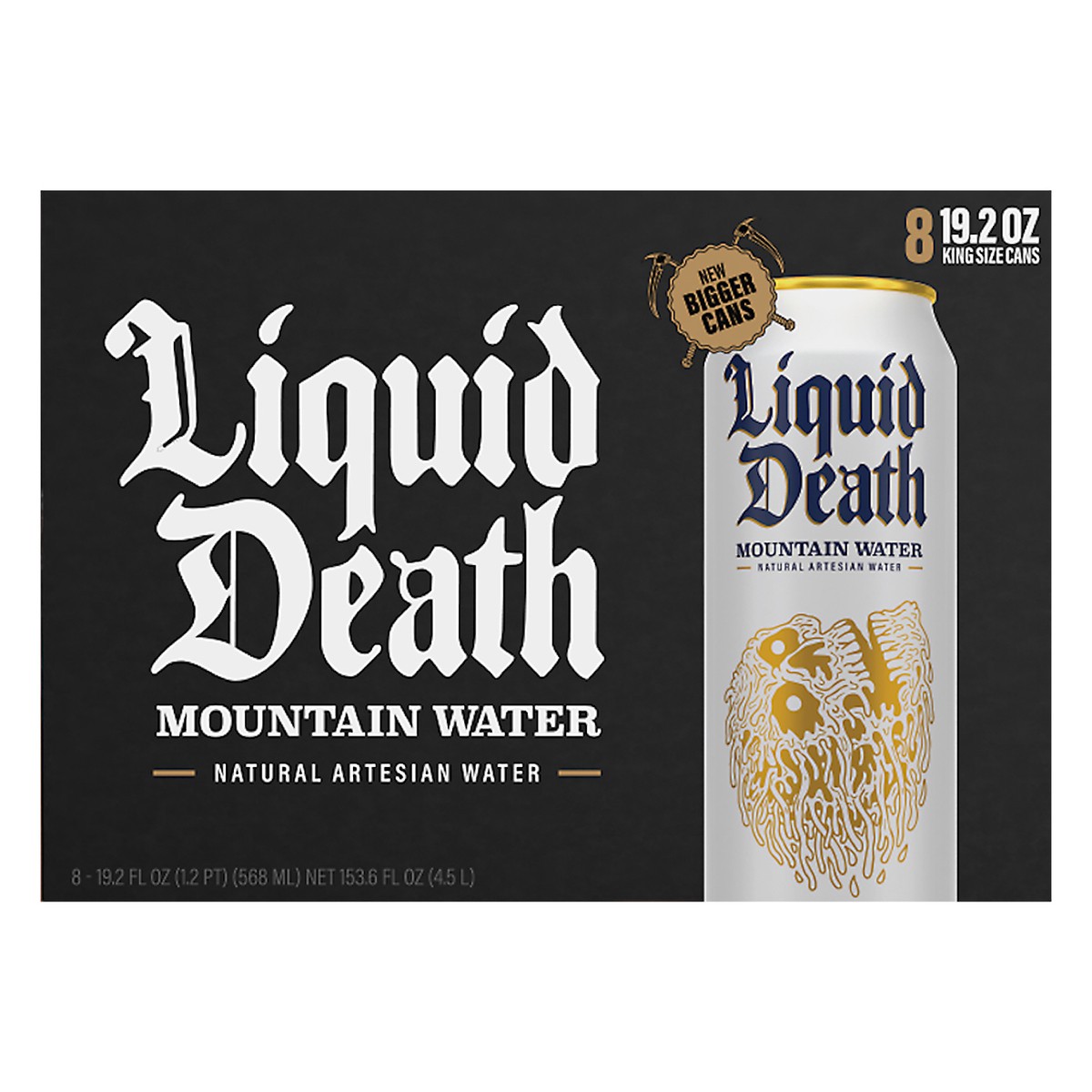 slide 1 of 9, Liquid Death Mountain Water, 19.2 oz King Size Cans (8-Pack), 8 ct