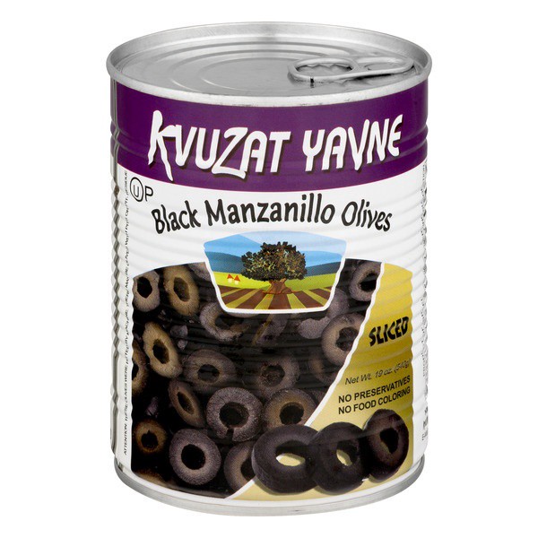 slide 1 of 1, Kvuzat Yavne Sliced Black Manzanillo Olives, 19 oz