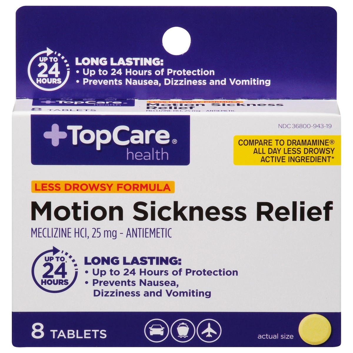 slide 1 of 9, Topcare Tabs Motion Sickness, 8 ct