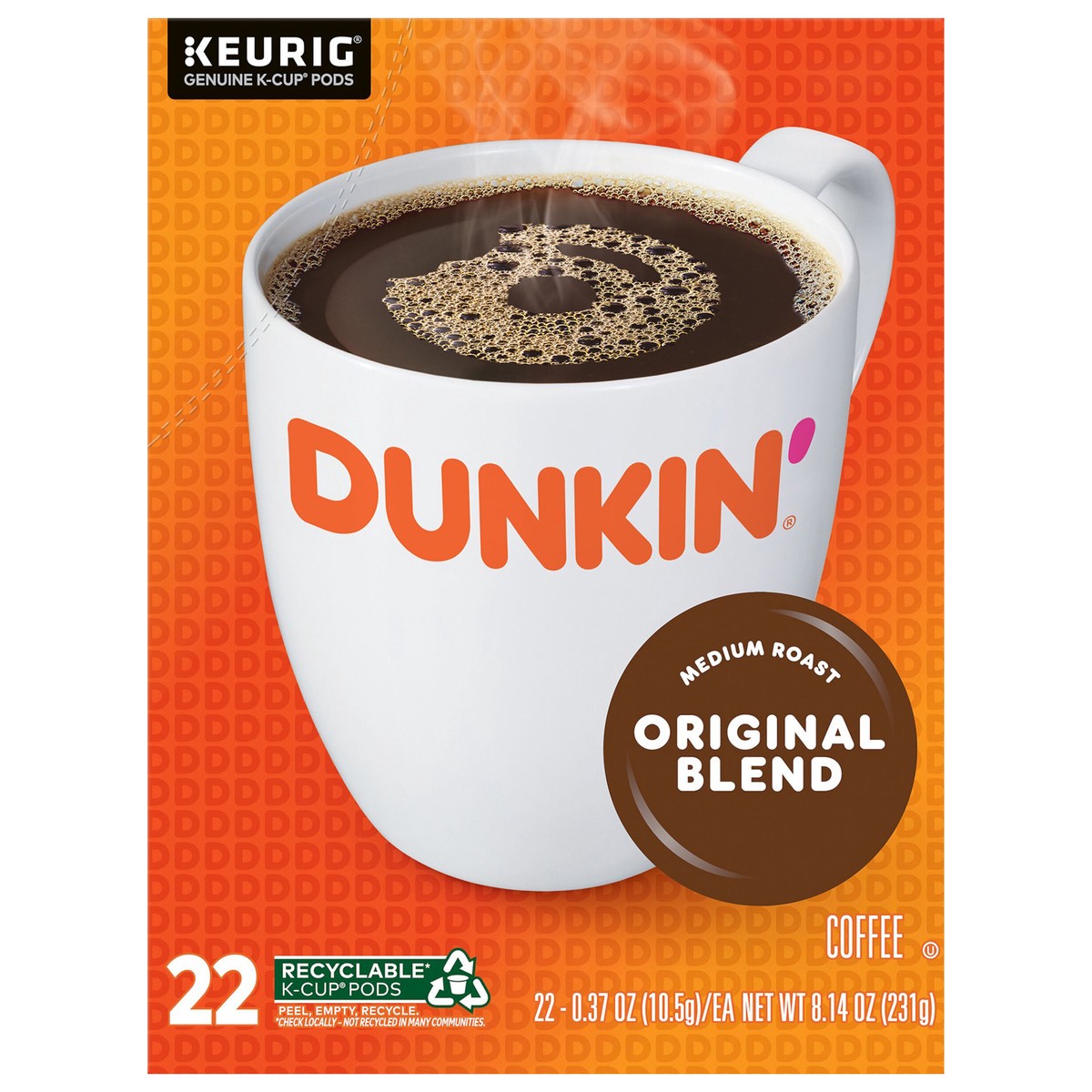 slide 1 of 57, Dunkin' Original Blend Coffee, Medium Roast, K-Cup Pods, 22 Count Box, 22 ct