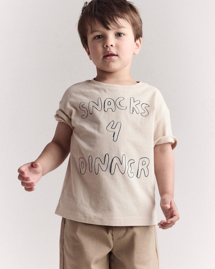 slide 2 of 6, Otteravenue Toddler Boy Snacks 4 Dinner Short-Sleeve Graphic Tee - Khaki Khaki 18M, 1 ct