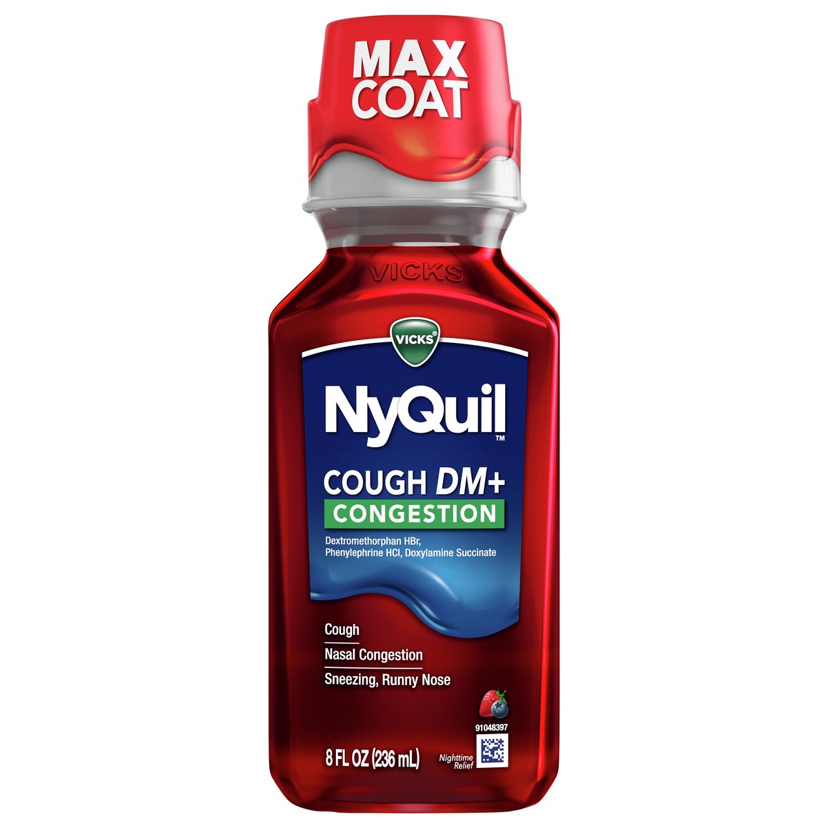 slide 1 of 6, Vicks NyQuil Cough DM and Congestion Medicine, 8 fl oz, Berry Flavor, Relieves Nighttime Cough, Nasal Congestion, Sneezing, 8 fl oz