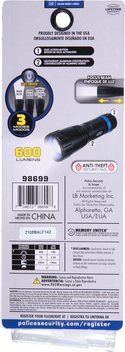 slide 9 of 9, Police Security 600 Lumens Scope Flashlights 1 ea, 1 ct