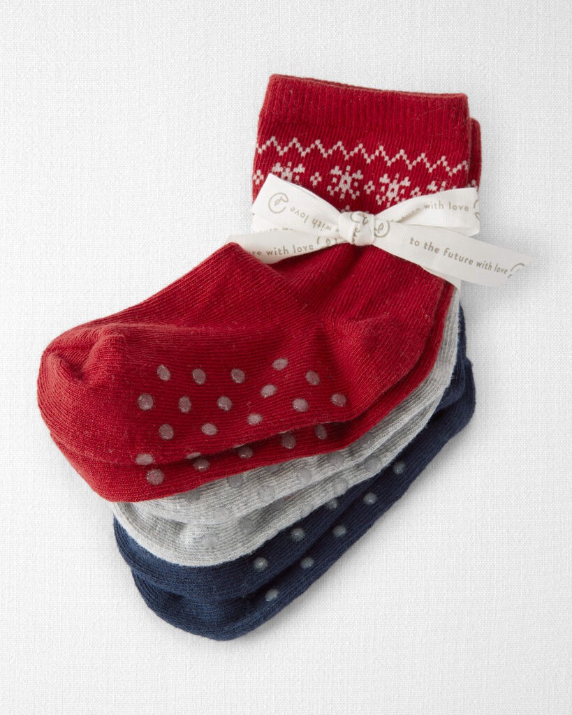 slide 2 of 2, Littleplanet Toddler 3-Pack No-Slip Holiday Socks Made with Organic Cotton Multi 2T4T, 1 ct