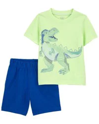 Carter's Carters Toddler 2-Piece Dinosaur Tee & Short Set Neon Yellow/Blue 5T