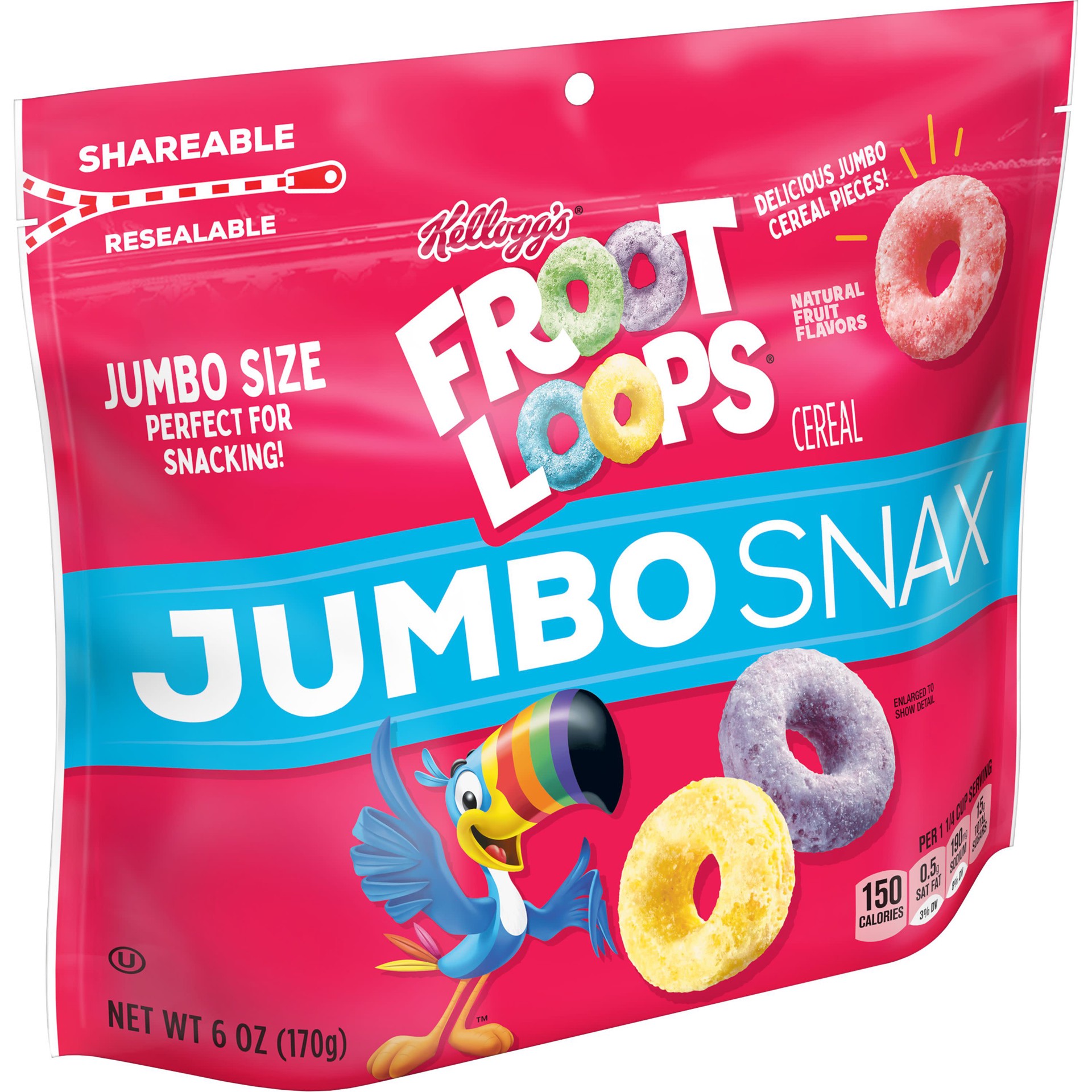 slide 1 of 5, Froot Loops Kellogg's Froot Loops Jumbo Snax Cereal Snacks, Kids Snacks, Fruit Flavored, Original, 6oz Bag, 1 Bag, 6 oz