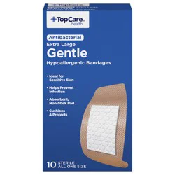 TopCare Health Antibacterial Gentle Extra Large Hypoallergenic Bandages, 10 ct