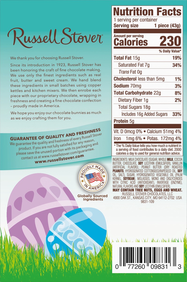 slide 4 of 8, Russell Stover Easter Peanut Butter Milk Chocolate Easter Bunny, 1.5 oz., 1.5 oz