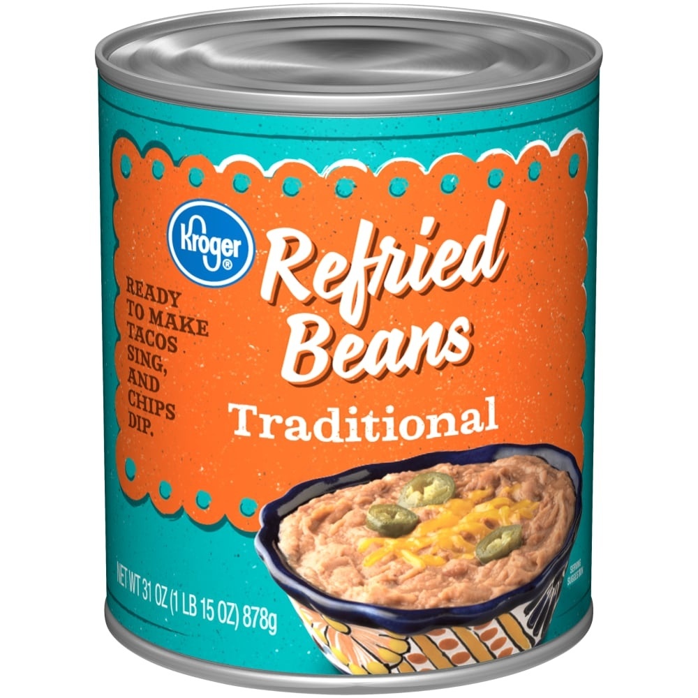 slide 1 of 1, Kroger Mexican Style Refried Beans, 31 oz