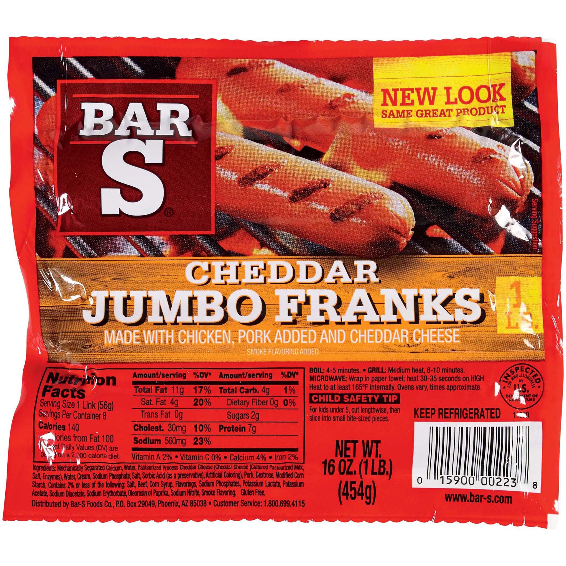 slide 1 of 1, Bar-S Cheddar Jumbo Franks, 16 oz