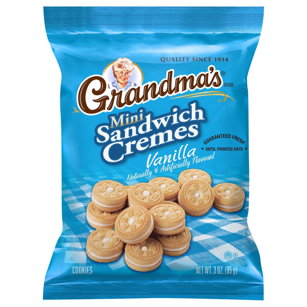 slide 1 of 8, Grandma's Mini Sandwich Cremes Cookies Vanilla Naturally & Artificially Flavored 3 Oz, 3 oz