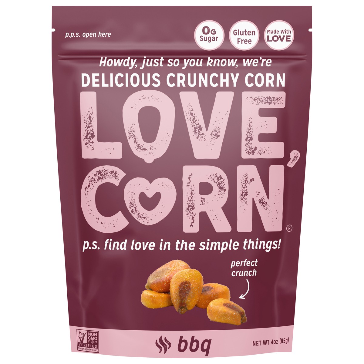 slide 1 of 9, LOVE CORN BBQ - 4 oz, 4 oz