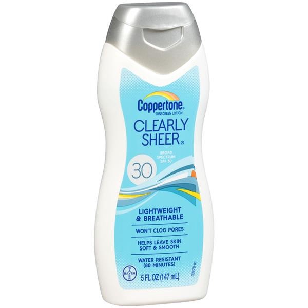 slide 1 of 1, Coppertone ClearlySheer Broad Spectrum SPF 30 Sunscreen Lotion, 5 fl oz