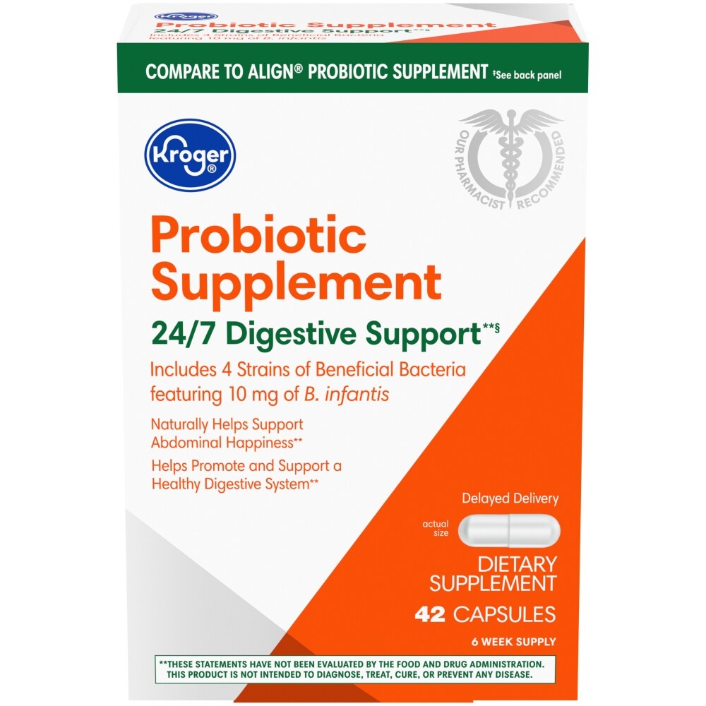 slide 1 of 1, Kroger 247 Digestive Support Probiotic Supplement Caplets, 42 ct