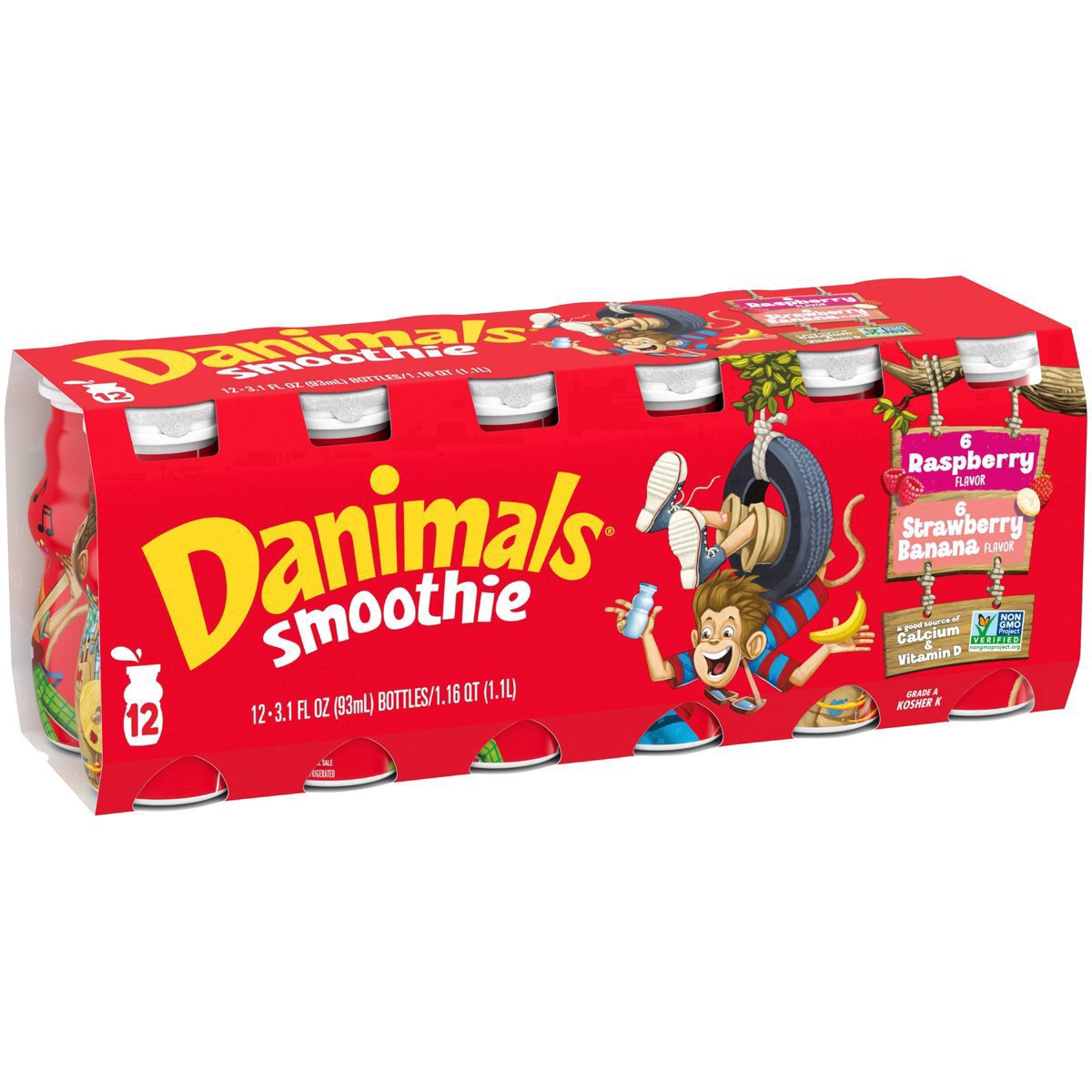 slide 32 of 49, Danimals Swingin' Strawberry Banana & Rockin' Raspberry Smoothies Bottles, 37.2 fl oz