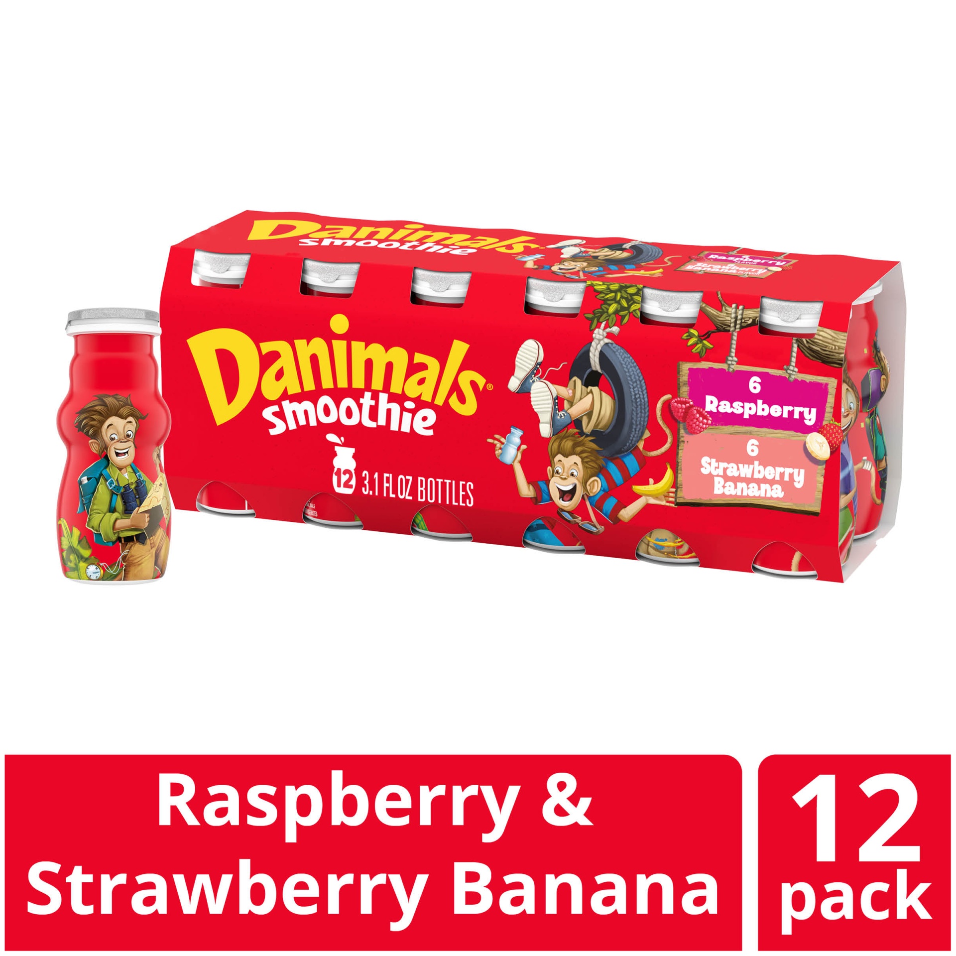 slide 1 of 7, Danimals Swingin' Strawberry Banana & Rockin' Raspberry Smoothies, 37.2 fl oz
