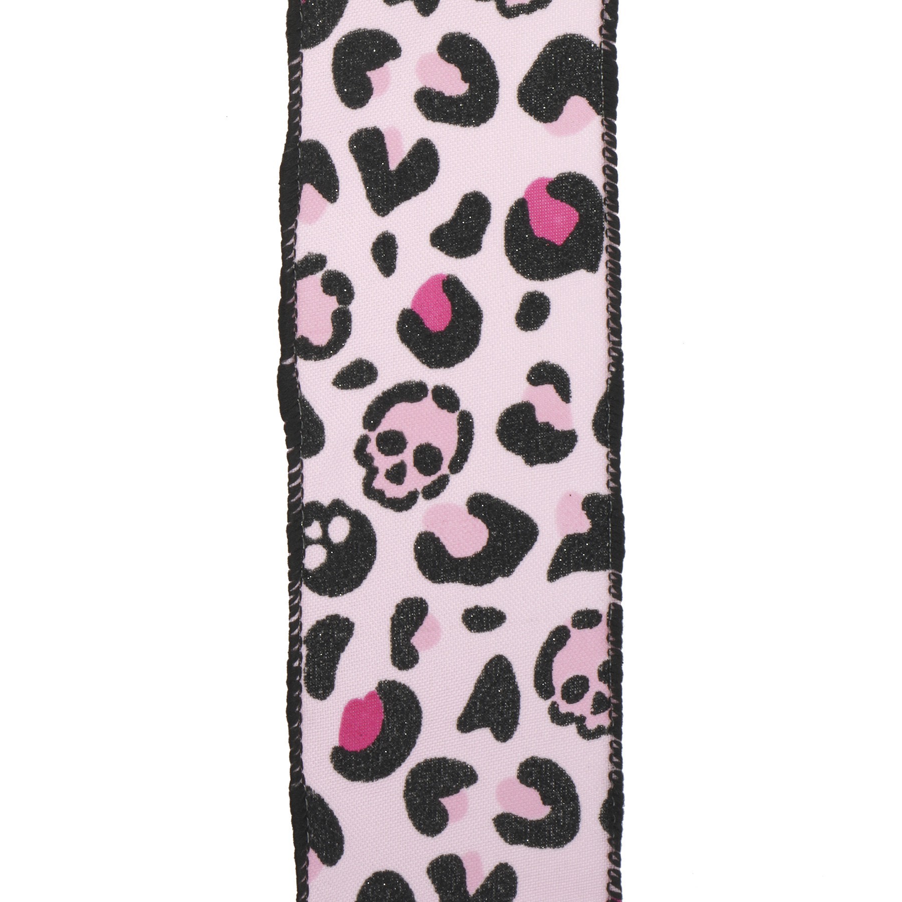 slide 2 of 3, 2.5" X 20ft. Pink Skull Leopard Wired Ribbon By Celebrate It Halloween, 2.5 in x 6.6 yd